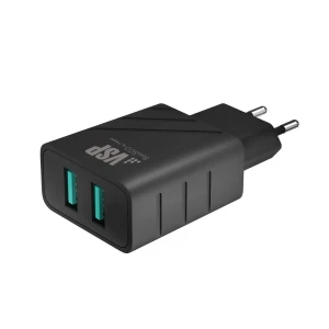 Сетевое зарядное устройство BORASCO 37262,  2xUSB,  2.4A,  черный